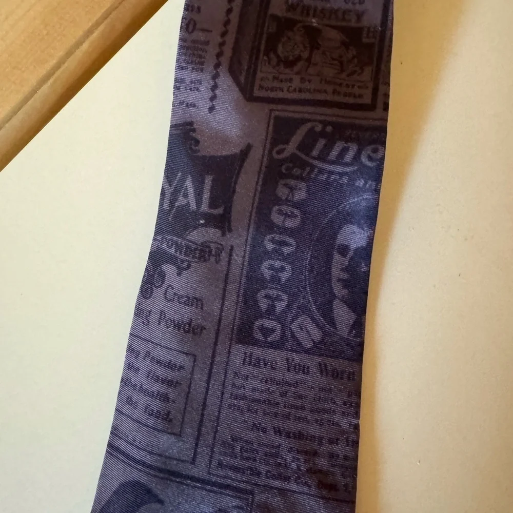 Vintage Resilio silk necktie with baseball player and old advertisements